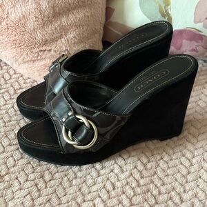 Coach Meredith Canvas Suede Wedges